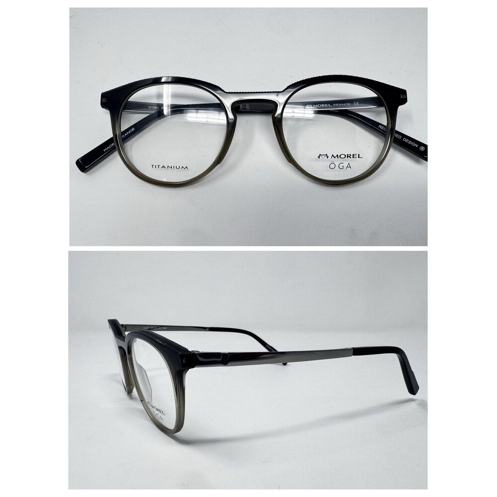Morel OGA 10158O 49-22-150 Titanium Eyeglass Frames Black Smoke France